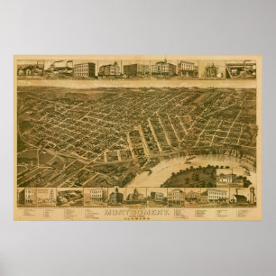Karte von Montgomery, Hauptstadt von Alabama (1887 Poster
