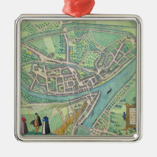 Karte von Namur, von "Civitates Orbis Terrarum" Silbernes Ornament