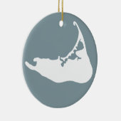 Karte von Nantucket Weiß und von Porzellan-Blau Keramikornament (Rechts)