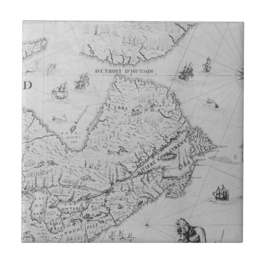 Karte von neuem Frankreich oder von Kanada Fliese (Vorderseite)