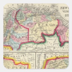Karte von neuem Granada, von Venezuela und von Quadratischer Aufkleber