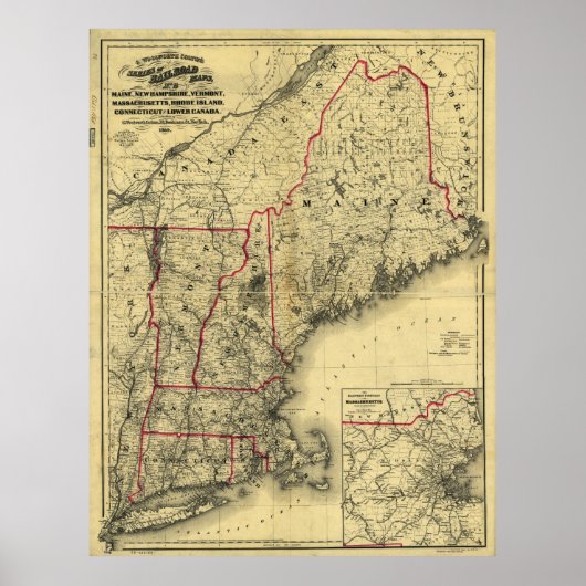 Karte von Neuengland und Umgebung (1860) Poster (Vorne)