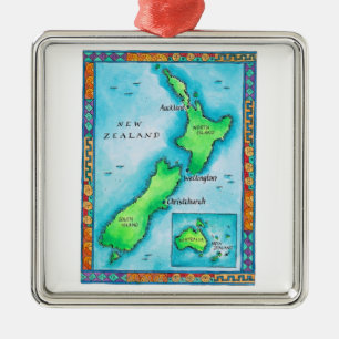 Karte von Neuseeland Ornament Aus Metall