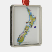 Karte von Neuseeland Silbernes Ornament (Rechts)