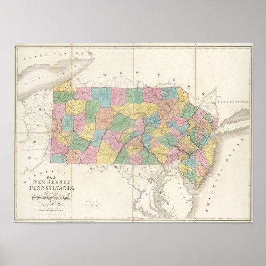 Karte von New Jersey und Pennsylvania Poster (Vorne)