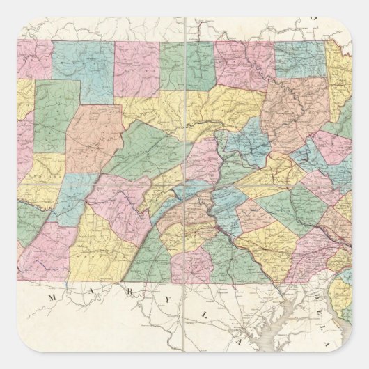 Karte von New Jersey und Pennsylvania Quadratischer Aufkleber (Vorderseite)