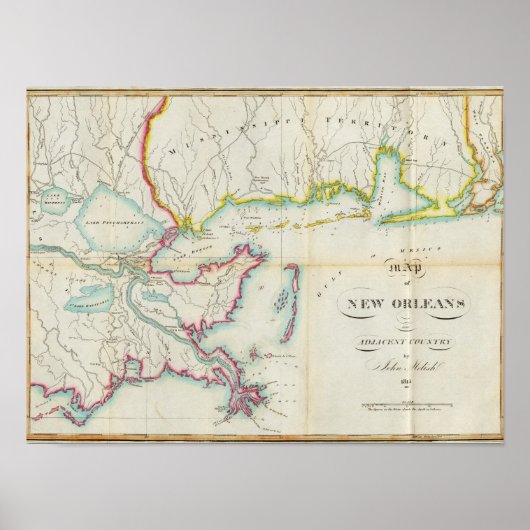 Karte von New Orleans und Nachbarland Poster (Vorne)