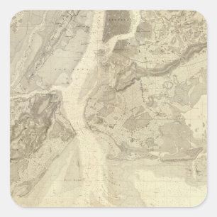 Karte von New York Bay, Hafen und Umgebung Quadratischer Aufkleber
