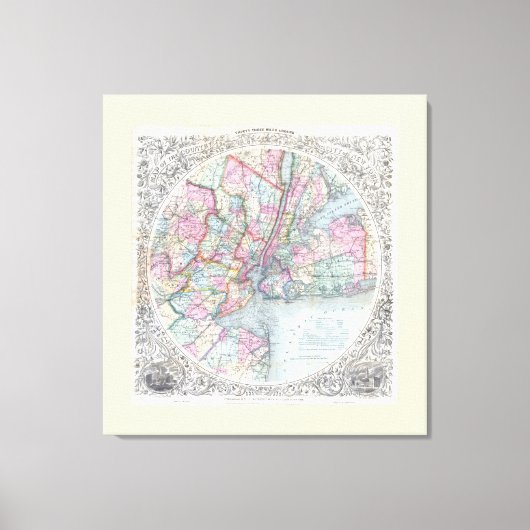 Karte von New York City und 53 Meilen um 1879 Leinwanddruck (Vorderseite)