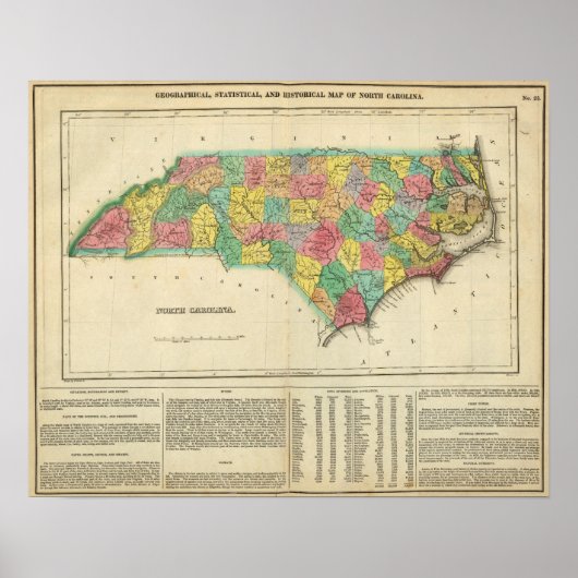 Karte von North Carolina Poster (Vorne)