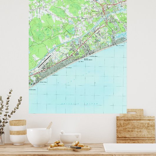 Karte von North Myrtle Beach South Carolina (1990) Poster (Küche)