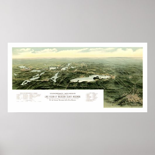 Karte von Oconomowoc und Waukesha Wisconsin im Jah Poster (Vorne)