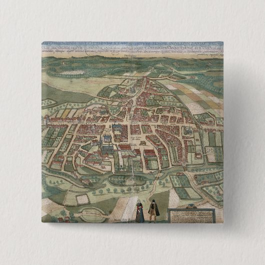 Karte von Odense, von "Civitates Orbis Terrarum" Button (Vorderseite)