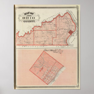 Karte von Ohio County mit Stadt des aufgehende Poster
