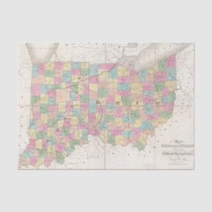 Karte von Ohio und von Indiana Seidenpapier