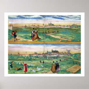 Karte von Orleans und Bourges, von 'Civitates Orbi Poster