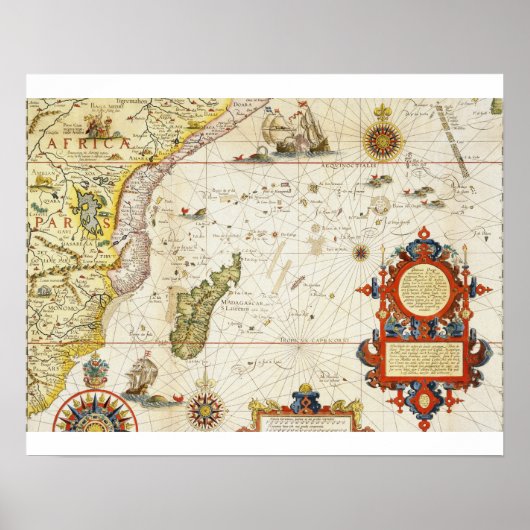 Karte von Ostafrika und Madagaskar, 1596 (Handkolo Poster (Vorne)
