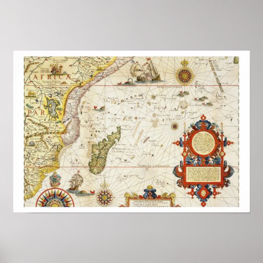 Karte von Ostafrika und Madagaskar, 1596 (Handkolo Poster (Vorne)
