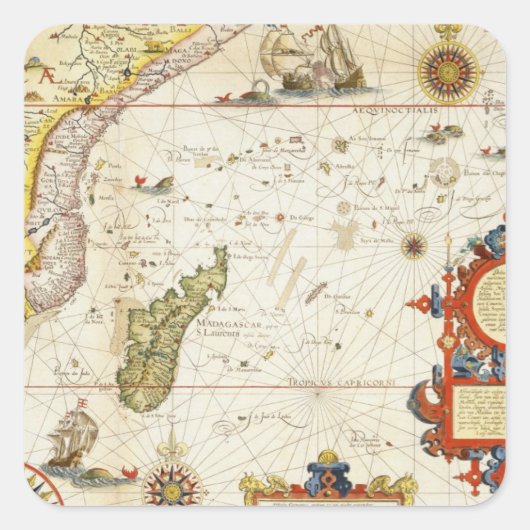 Karte von Ostafrika und Madagaskar, 1596 (Handkolo Quadratischer Aufkleber (Vorderseite)
