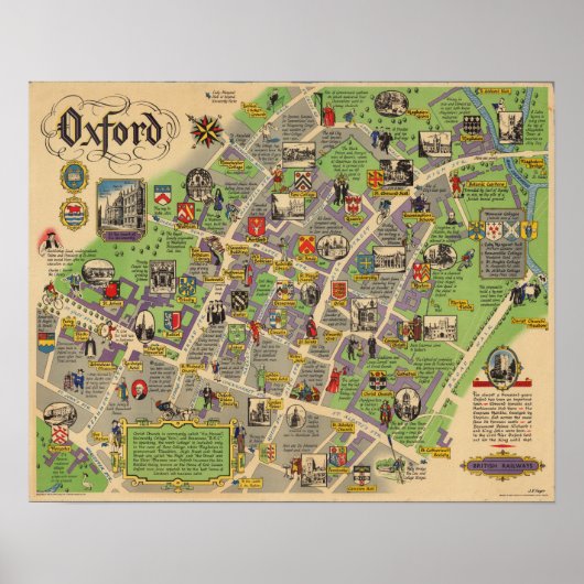 Karte von Oxford, England (Britische Eisenbahn) Poster (Vorne)