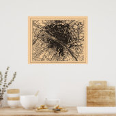 Karte von Paris Frankreich, ca. 1890 - 1907 Poster (Küche)