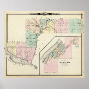 Karte von Pepin Landkreis und von Dorf von Durand Poster