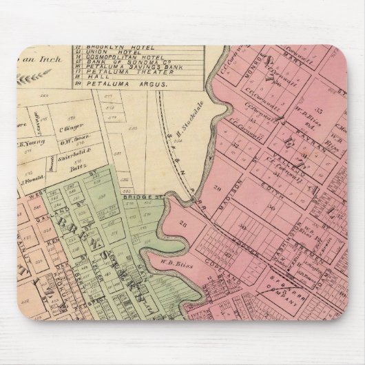 Karte von Petaluma City 1877 Mousepad (Vorne)
