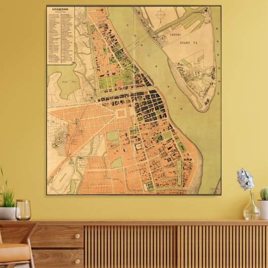 Karte von Phnom Penh, Kambodscha (ca. 1920) Leinwanddruck (Insitu (Wohnzimmer))