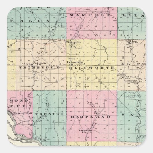 Karte von Pierce Landkreis und Ellsworth Quadratischer Aufkleber (Vorderseite)