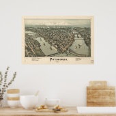Karte von Pittsburgh, Birds-Eye View, 1902 Poster (Küche)