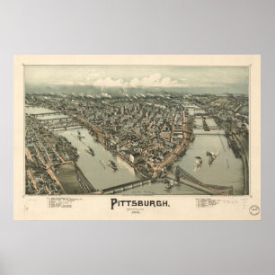 Karte von Pittsburgh, Birds-Eye View, 1902 Poster