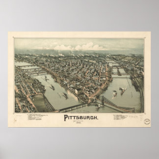 Karte von Pittsburgh, Birds-Eye View, 1902 Poster