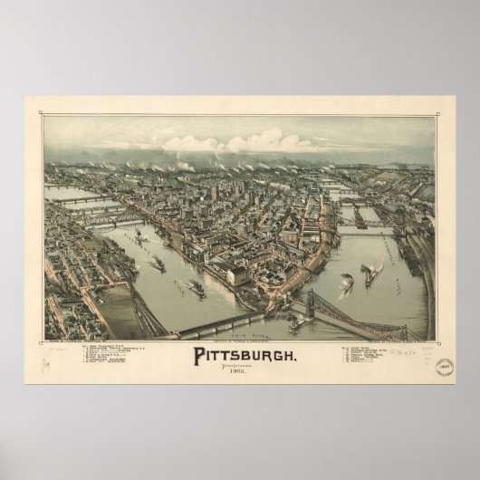 Karte von Pittsburgh, Birds-Eye View, 1902 Poster (Vorne)
