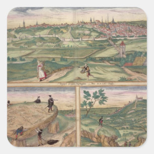 Karte von Poitiers, von 'Civitates Orbis Terrarum' Quadratischer Aufkleber