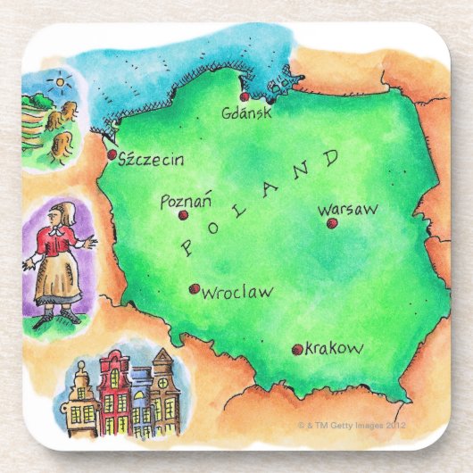 Karte von Polen Untersetzer (Vorderseite)