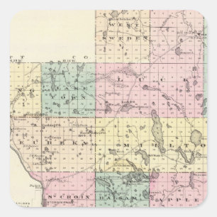 Karte von Polk County, Staat von Wisconsin Quadratischer Aufkleber