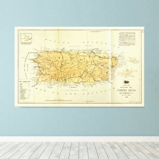 Karte von Puerto RIco (Porto RIco) ca. 1898 Leinwanddruck (Insitu (Holzboden))