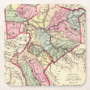 Karte von Putnam, Kanawha, Boone Landkreise Rechteckiger Pappuntersetzer