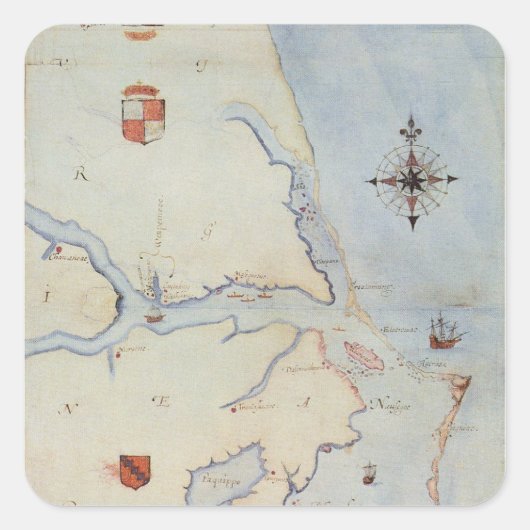 Karte von Raleighs Virginia Quadratischer Aufkleber (Vorderseite)