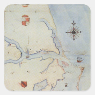 Karte von Raleighs Virginia Quadratischer Aufkleber