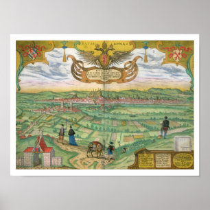Karte von Regensburg, von 'Civitates Orbis Poster