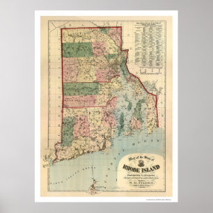 Karte von Rhode Island & Providence Plantations 18 Poster