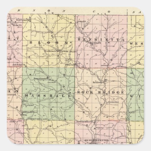 Karte von Richland Landkreis, Staat von Wisconsin Quadratischer Aufkleber (Vorderseite)