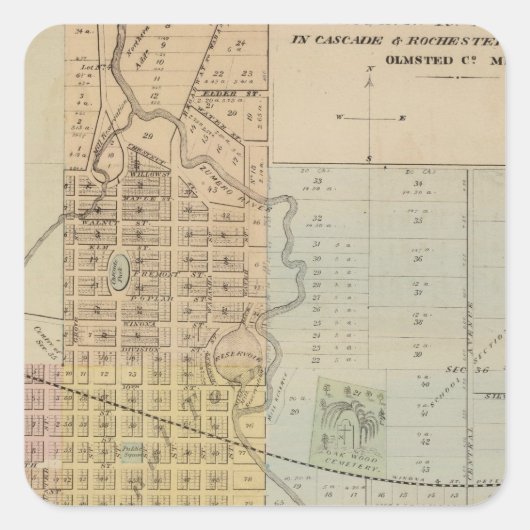 Karte von Rochester, Minnesota Quadratischer Aufkleber (Vorderseite)