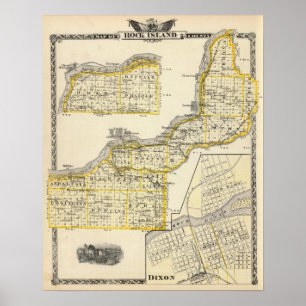Karte von Rock Island County und von Dixon Poster