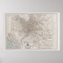 Karte von Rom Italien 1869 Reproduction