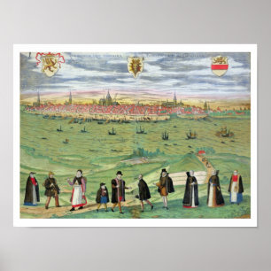 Karte von Rostock, von "Civitates Orbis Terrarum" Poster