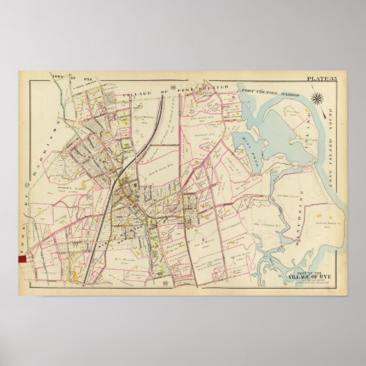 Karte von Rye, New York Poster (Vorne)