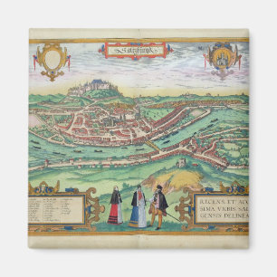 Karte von Salzburg, von "Civitates Orbis Terrarum" Magnet