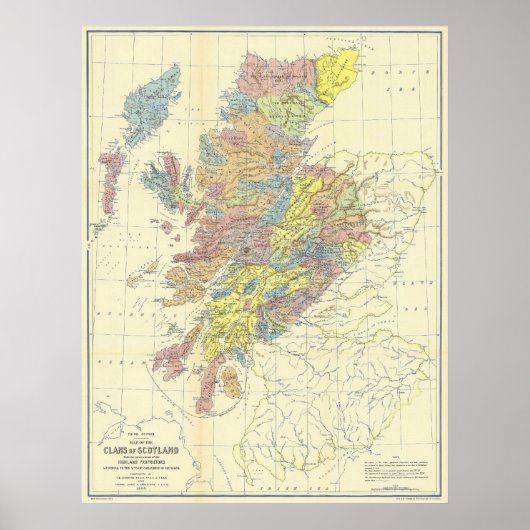 Karte von Schottland 1899 mit schottischen Clans Poster (Vorne)